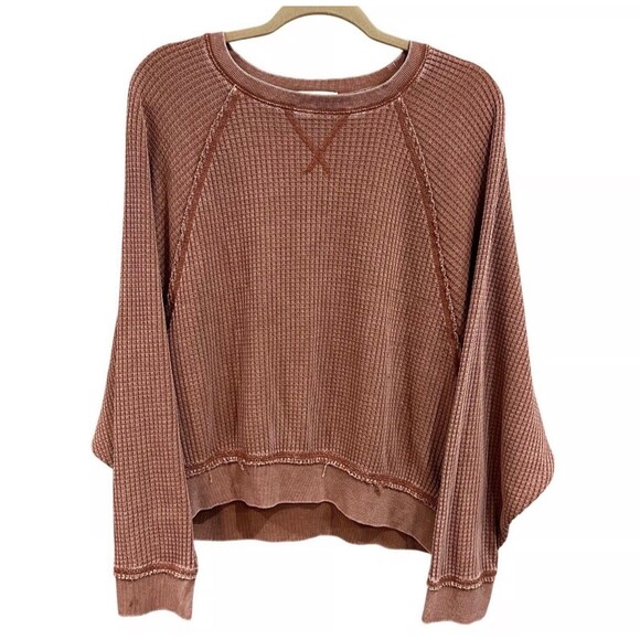 Z Supply Claire Rust Orange Waffle Thermal Long Sleeve Top Size L - Picture 2 of 9
